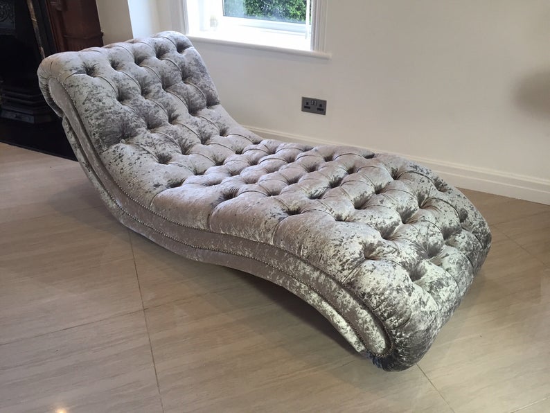 Handmade Silver Crushed Velvet Chaise Lounge - Abode Sofas