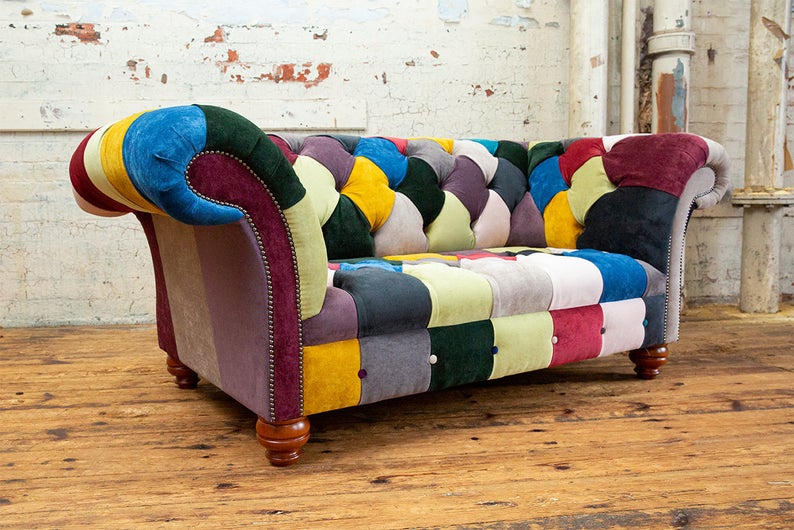 Unique British Handmade Patchwork Multicolour Velvet Sofa - Abode Sofas