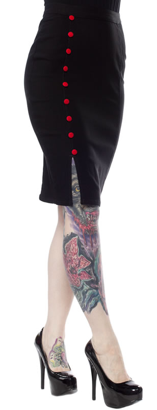 Pencil Skirt with red buttons - Sourpuss clothing