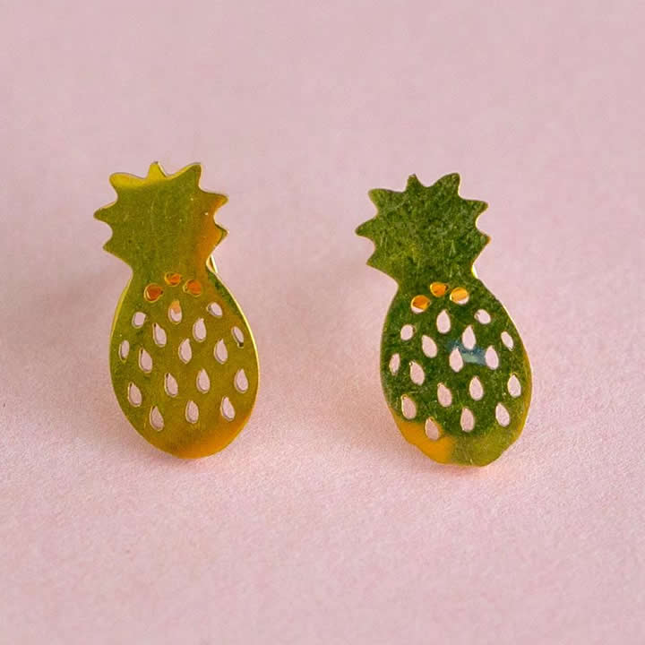 Pineapple Stud Earrings Gold Plated - Sour Cherry