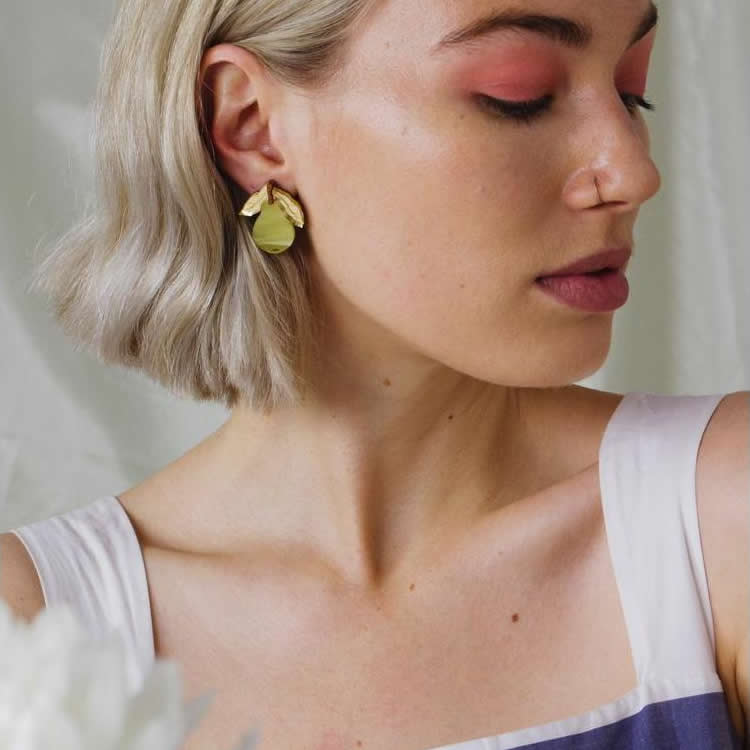 Wolf and Moon Mini Pear Stud Earrings - Hannah Zakari