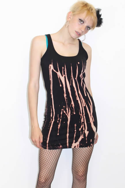 Bleach Acid Wash Tie Dye Bodycon Vest T-Shirt Dress Punk Grunge Goth Alternative Festival - PrettyDisturbia