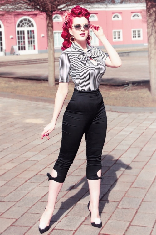 Rockabilly Womens Trousers and Pin stripe top - Fifis Rockabilly Boutique
