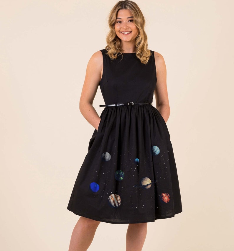 Solar System Black Vintage Dress - Harkel Clothing