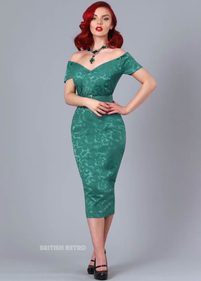 Emerald 50s Style Pencil Dress - British Retro