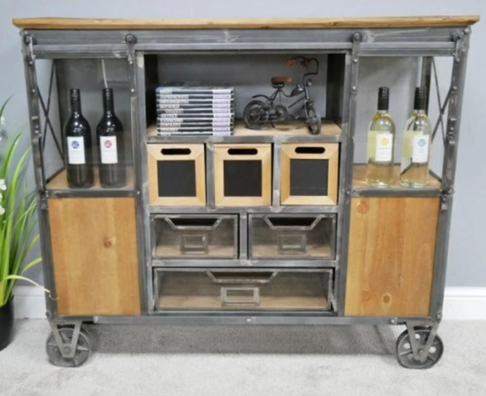 Industrial Drinks Cabinet Home Bar on Wheels Industrial Storage Cabinet - Black Country Foundry