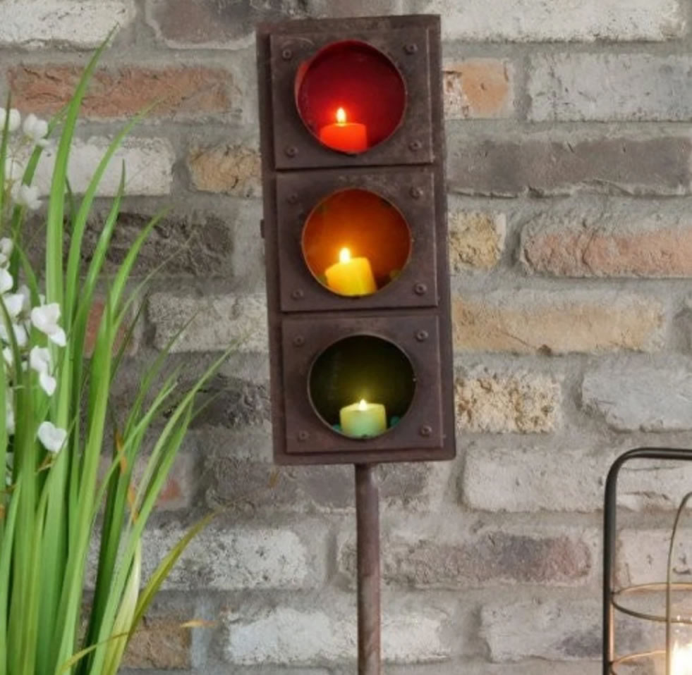 Traffic Light Free Standing Candle Holder Rustic Home Decor - Black Country Foundry