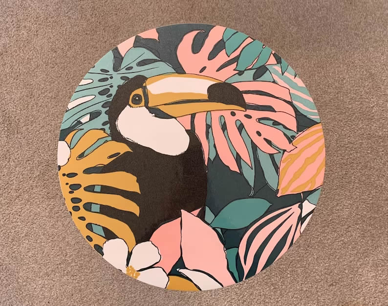 Tropical Toucan Blush Side Table Coffee Side Table Bedside Table Print Design - Pretty Home Pigeon