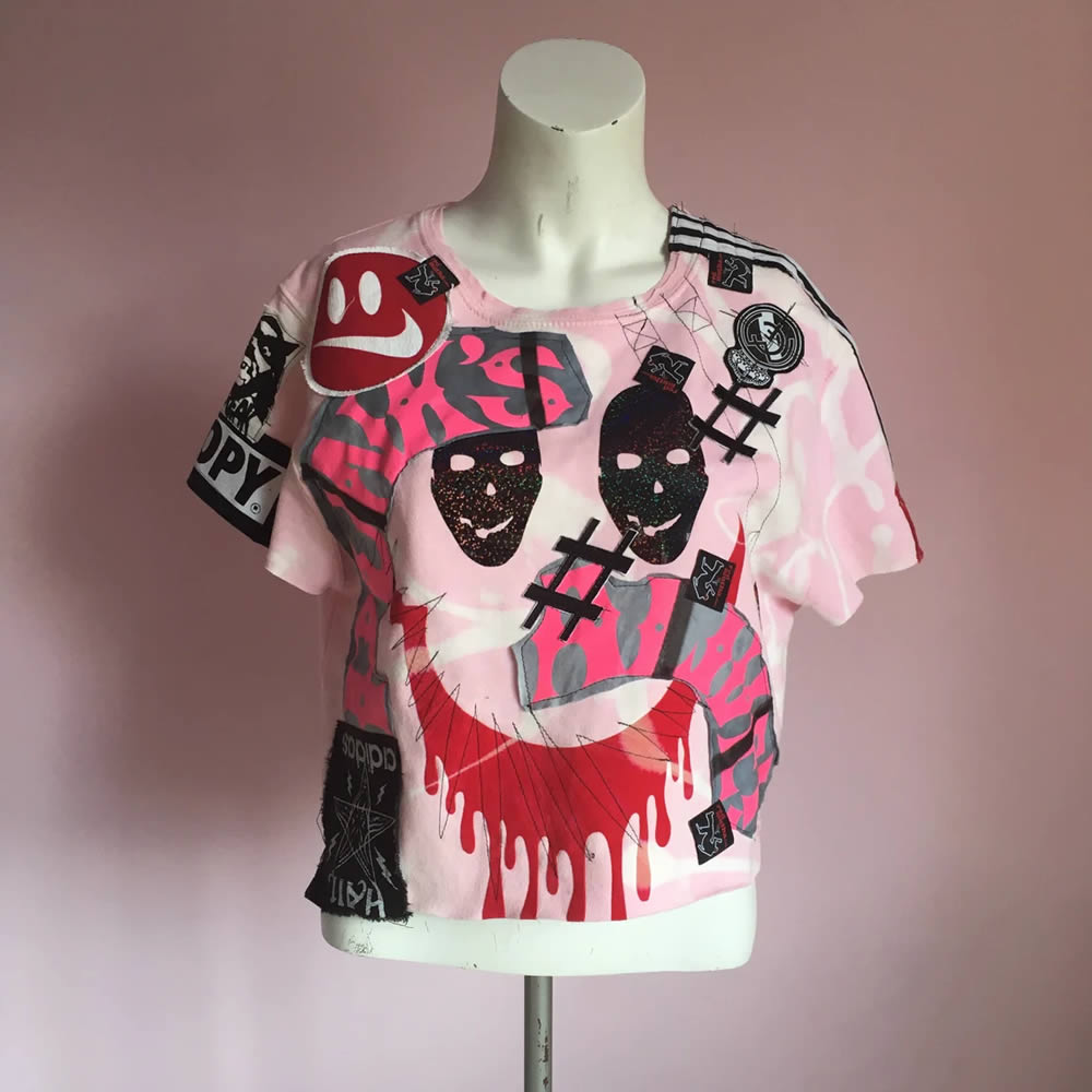 Custom made One-off baby pink mega logo punk patch collage crop sweatshirt - Redmutha on Etsy